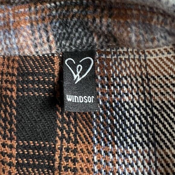 Windsor Brown & Gray Plaid Oversized Button Long Sleeve Flannel Women’s Size L - Picture 5 of 6